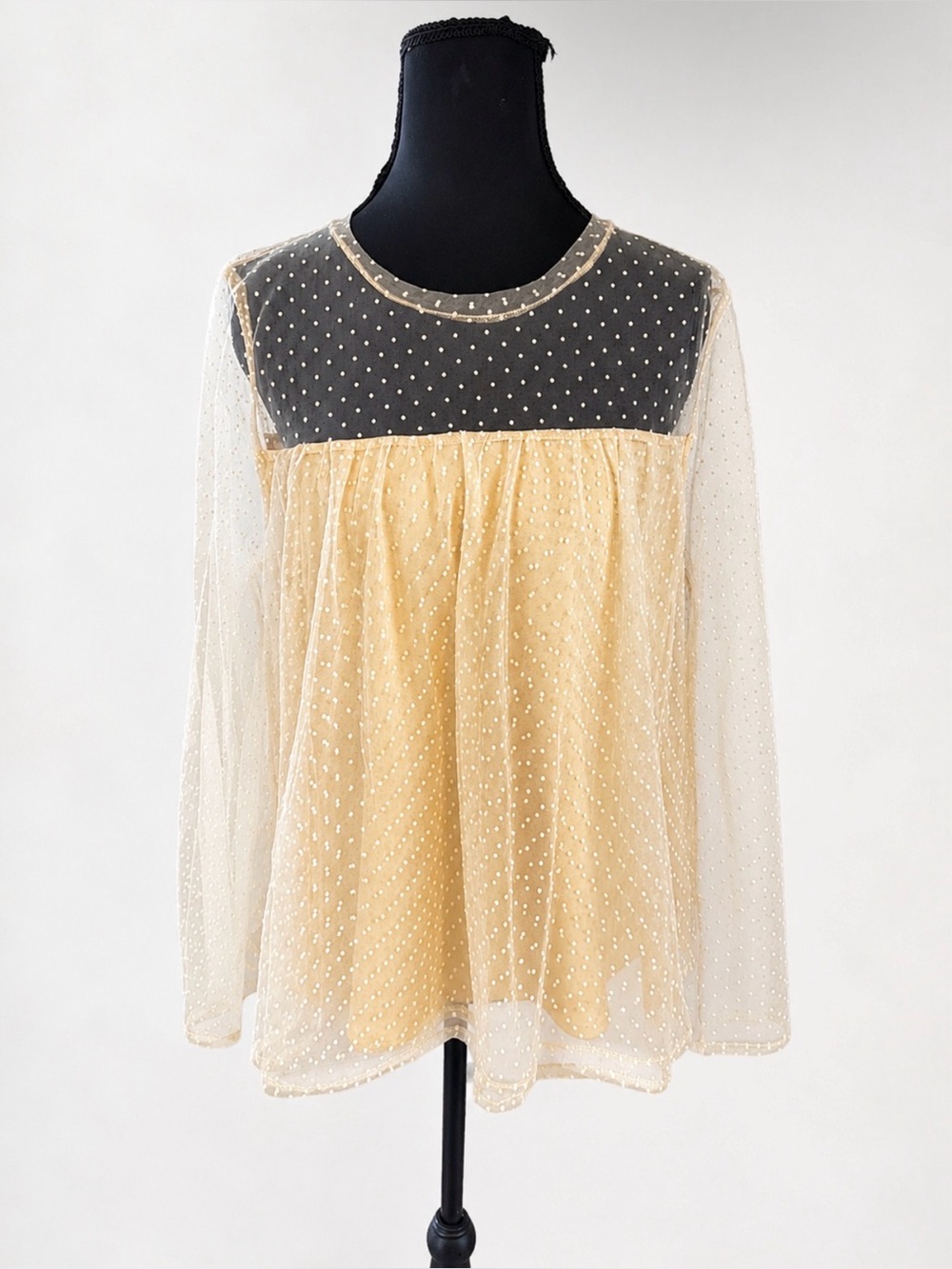 Banana Republic Cream Sheer Polka Dot Long-Sleeve Blouse